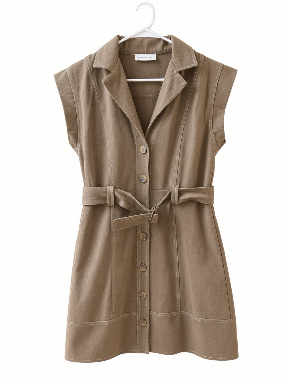 NWT Entro Brown Denim Button Front Belted Mini Dress Size M